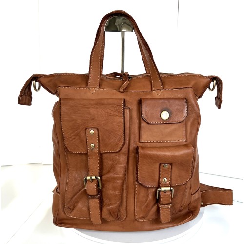 Cognac Leather Convertible Backpack Tote Stella