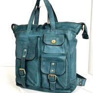 Teal Blue Soft Leather Backpack Tote Stella