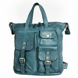 Stella Teal Blue Washed Leather Convertible Bag