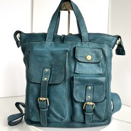 Teal Blue Soft Leather Backpack Tote Stella