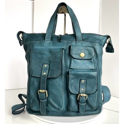 Teal Blue Soft Leather Backpack Tote Stella