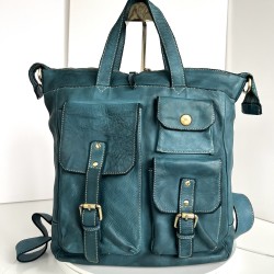 Teal Blue Soft Leather Backpack Tote Stella