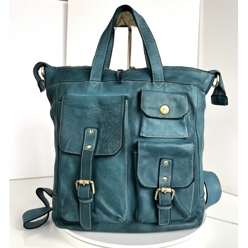 Teal Blue Soft Leather Backpack Tote Stella