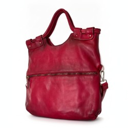 Victoria Cherry Red Italian Leather Foldover Tote Bag