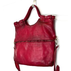 Victoria Cherry Red Washed Leather Foldover Tote Bag