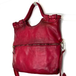 Victoria Cherry Red Washed Leather Foldover Tote Bag
