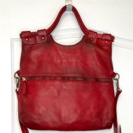 Victoria Cherry Red Washed Leather Foldover Tote Bag