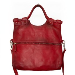 Victoria Cherry Red Italian Leather Foldover Tote Bag Victoria Cherry Red Italian Leather Foldover Tote Bag