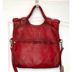 Victoria Cherry Red Washed Leather Foldover Tote Bag