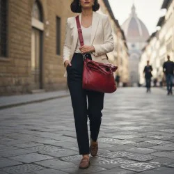 Victoria Cherry Red Italian Leather Foldover Tote Bag Victoria Cherry Red Italian Leather Foldover Tote Bag