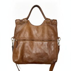 Victoria Cognac Brown Vintage Leather Foldover Tote