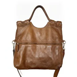 Victoria Cognac Brown Vintage Leather Foldover Tote