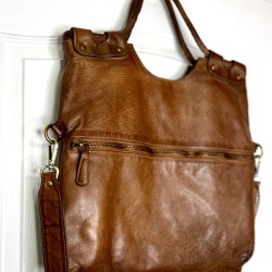 Victoria Cognac Brown Italian Leather Foldover Tote Bag