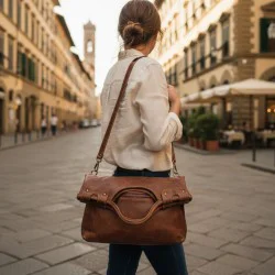 Victoria Cognac Brown Vintage Leather Foldover Tote Victoria Cognac Brown Vintage Leather Foldover Tote