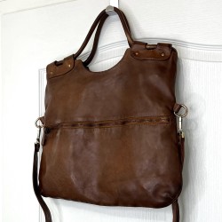 Victoria Dark Brown Espresso Leather Foldover Tote Bag