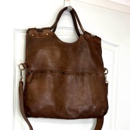 Victoria Dark Brown Espresso Leather Foldover Tote Bag
