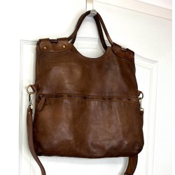 Victoria Dark Brown Espresso Leather Foldover Tote Bag