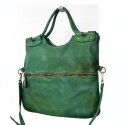 Victoria Green Washed Leather Foldover Tote Bag