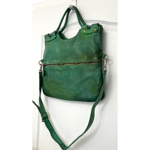 Victoria Green Washed Italian Leather Foldover Tote Bag