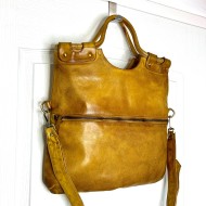 Victoria Mustard Yellow Italian Leather Foldover Tote Bag