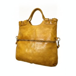 Victoria Mustard Yellow Washed Leather Foldover Tote
