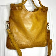 Victoria Mustard Yellow Italian Leather Foldover Tote Bag