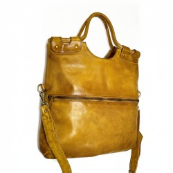 Victoria Mustard Yellow Washed Leather Foldover Tote Victoria Mustard Yellow Washed Leather Foldover Tote