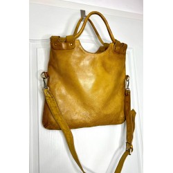 Victoria Mustard Yellow Italian Leather Foldover Tote Bag