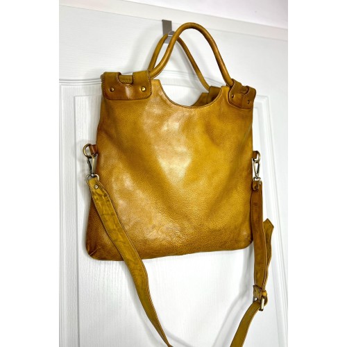 Victoria Mustard Yellow Italian Leather Foldover Tote Bag