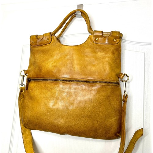 Victoria Mustard Yellow Italian Leather Foldover Tote Bag