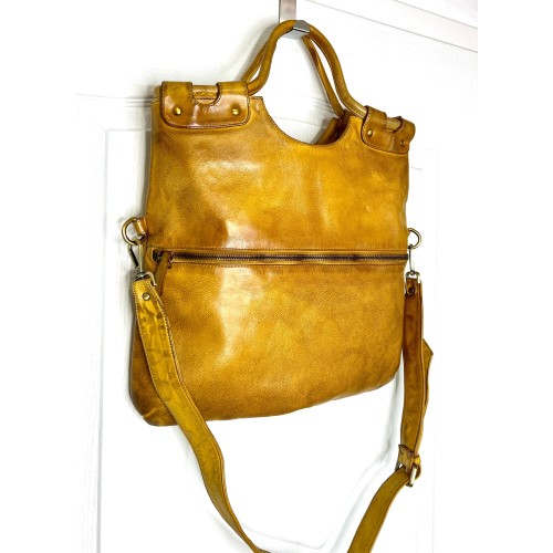 Victoria Mustard Yellow Italian Leather Foldover Tote Bag